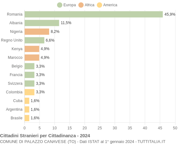 Grafico cittadinanza stranieri - Palazzo Canavese 2024