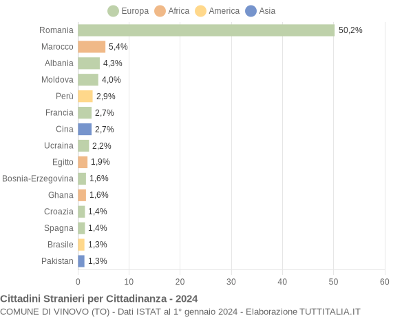 Grafico cittadinanza stranieri - Vinovo 2024