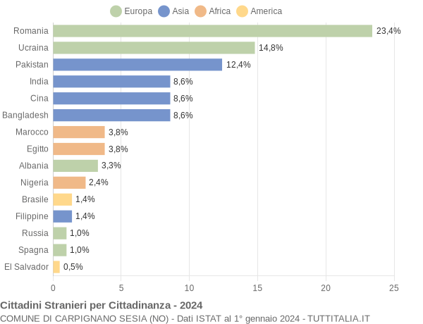 Grafico cittadinanza stranieri - Carpignano Sesia 2024