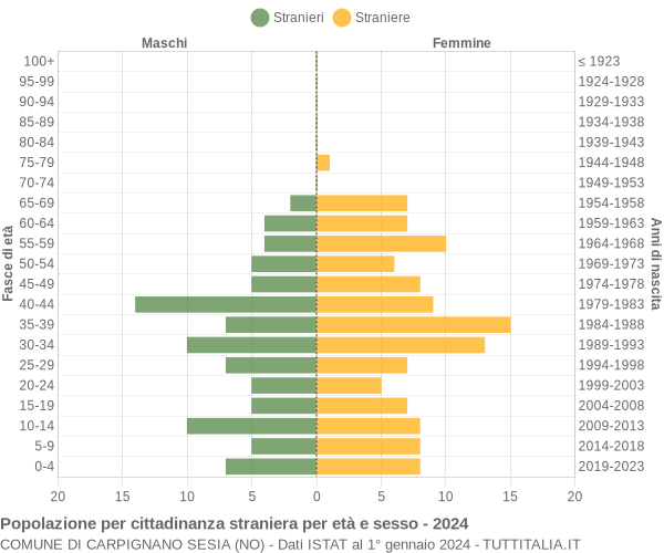 Grafico cittadini stranieri - Carpignano Sesia 2024