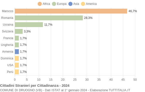 Grafico cittadinanza stranieri - Druogno 2024