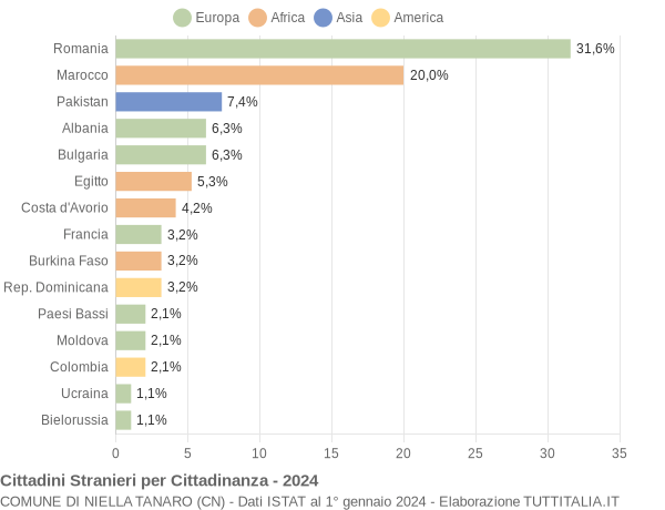 Grafico cittadinanza stranieri - Niella Tanaro 2024