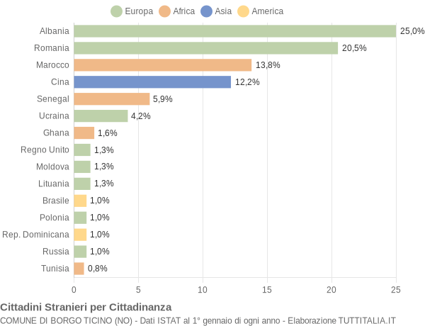 Grafico cittadinanza stranieri - Borgo Ticino 2017