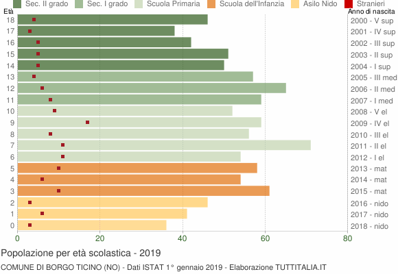 Grafico Popolazione in età scolastica - Borgo Ticino 2019