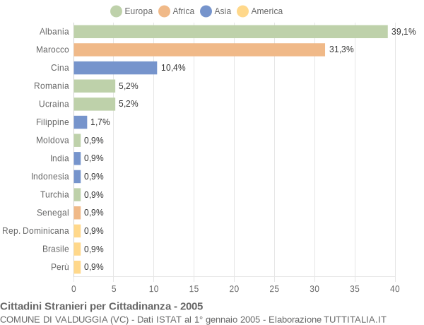 Grafico cittadinanza stranieri - Valduggia 2005