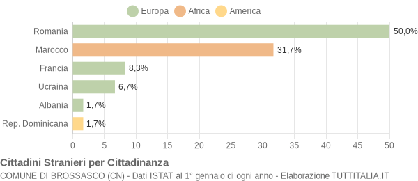 Grafico cittadinanza stranieri - Brossasco 2008