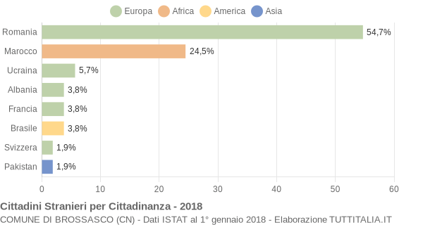 Grafico cittadinanza stranieri - Brossasco 2018