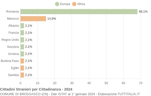 Grafico cittadinanza stranieri - Brossasco 2024