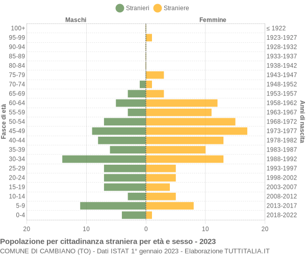 Grafico cittadini stranieri - Cambiano 2023