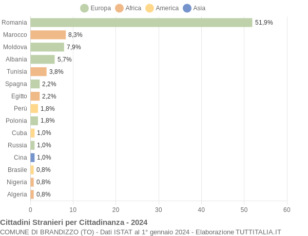 Grafico cittadinanza stranieri - Brandizzo 2024