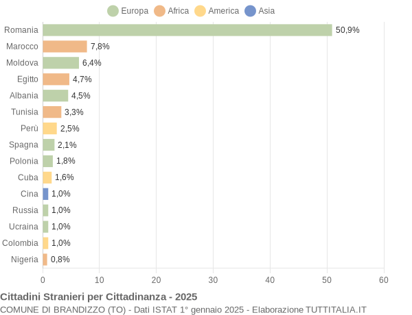 Grafico cittadinanza stranieri - Brandizzo 2025