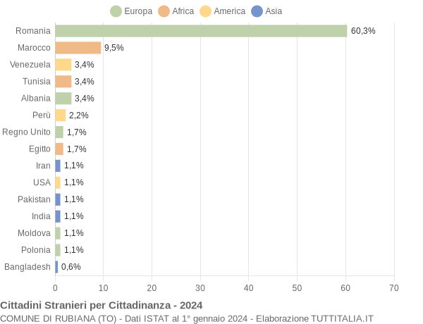 Grafico cittadinanza stranieri - Rubiana 2024