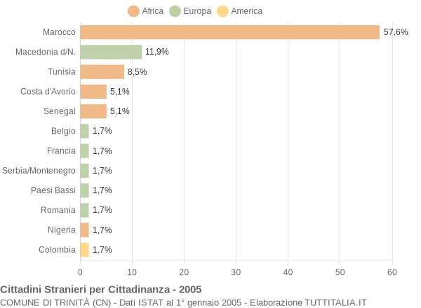 Grafico cittadinanza stranieri - Trinità 2005