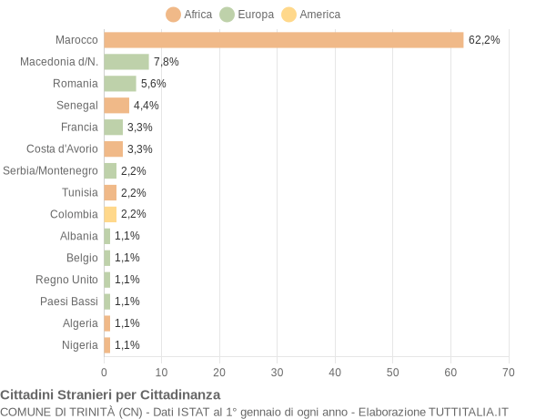 Grafico cittadinanza stranieri - Trinità 2007