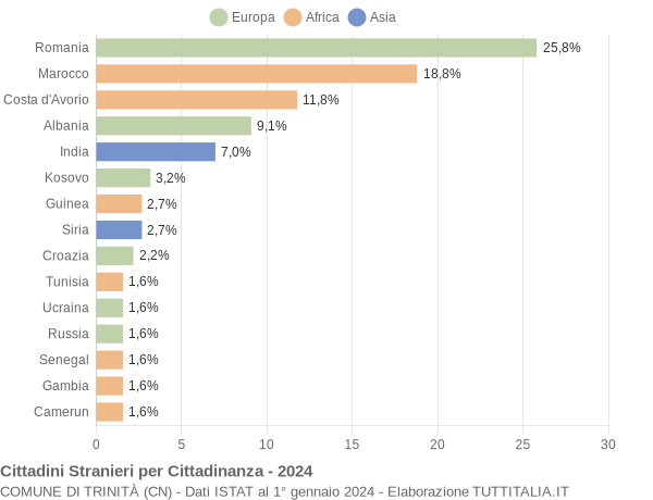 Grafico cittadinanza stranieri - Trinità 2024