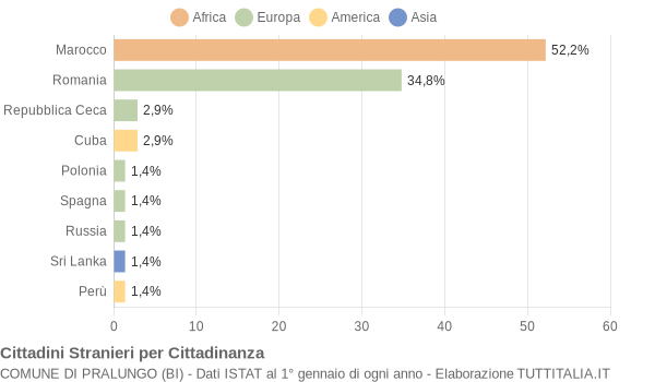 Grafico cittadinanza stranieri - Pralungo 2009