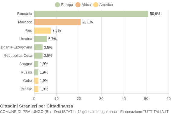 Grafico cittadinanza stranieri - Pralungo 2019