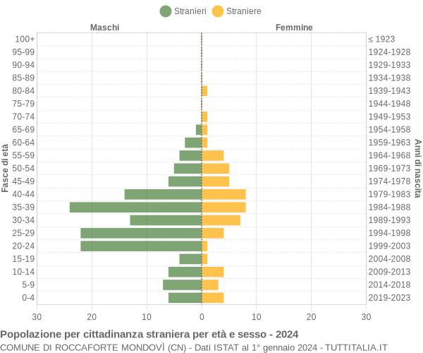 Grafico cittadini stranieri - Roccaforte Mondovì 2024