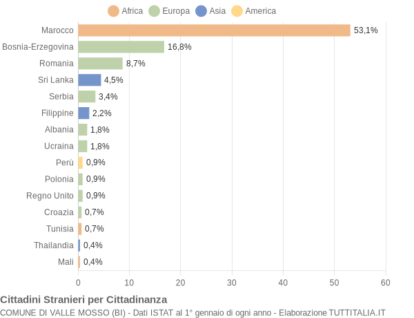 Grafico cittadinanza stranieri - Valle Mosso 2014