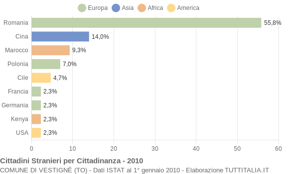 Grafico cittadinanza stranieri - Vestignè 2010