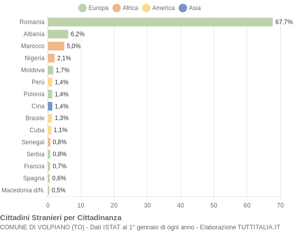 Grafico cittadinanza stranieri - Volpiano 2019