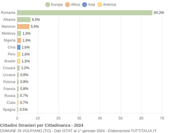 Grafico cittadinanza stranieri - Volpiano 2024