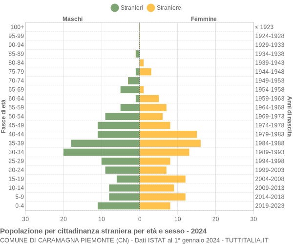 Grafico cittadini stranieri - Caramagna Piemonte 2024