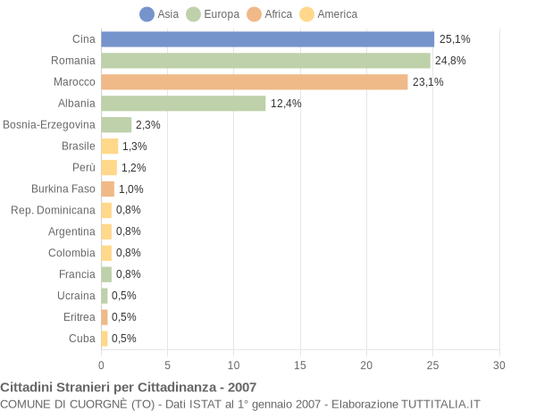 Grafico cittadinanza stranieri - Cuorgnè 2007