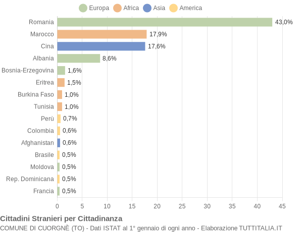 Grafico cittadinanza stranieri - Cuorgnè 2009