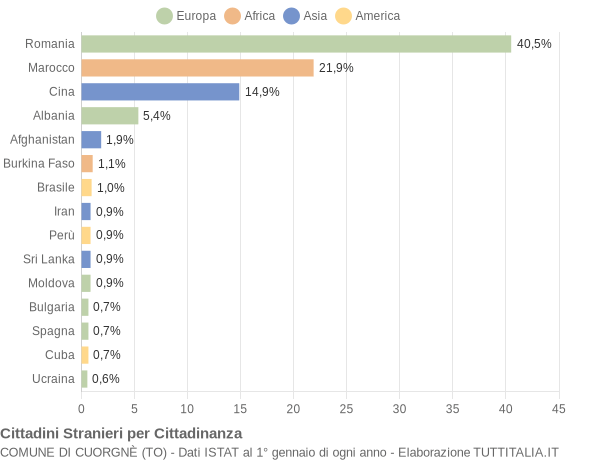 Grafico cittadinanza stranieri - Cuorgnè 2016