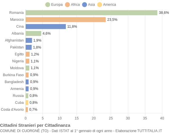 Grafico cittadinanza stranieri - Cuorgnè 2019