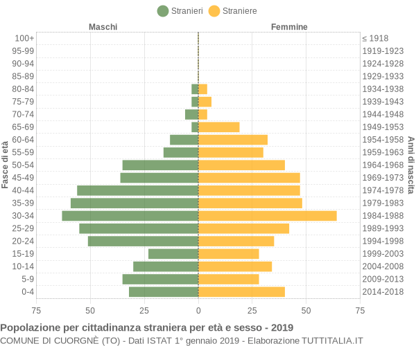 Grafico cittadini stranieri - Cuorgnè 2019