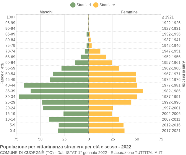 Grafico cittadini stranieri - Cuorgnè 2022