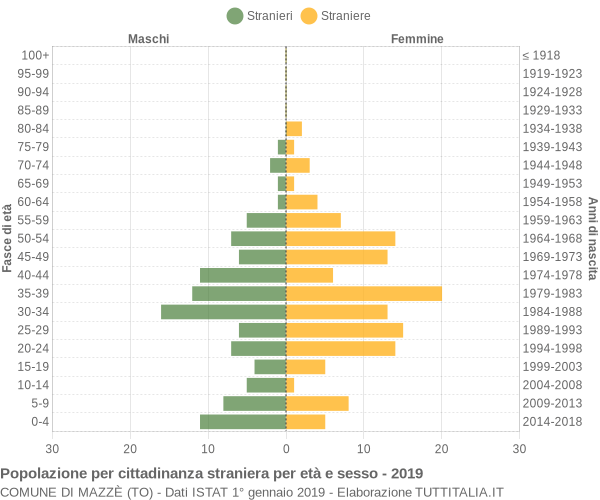 Grafico cittadini stranieri - Mazzè 2019