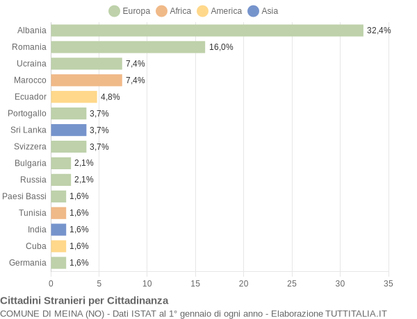 Grafico cittadinanza stranieri - Meina 2010