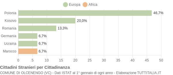 Grafico cittadinanza stranieri - Olcenengo 2010