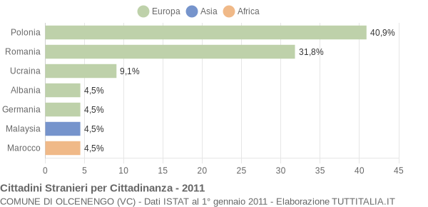 Grafico cittadinanza stranieri - Olcenengo 2011