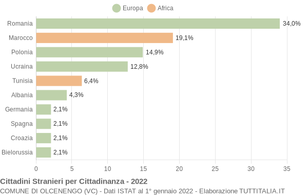 Grafico cittadinanza stranieri - Olcenengo 2022