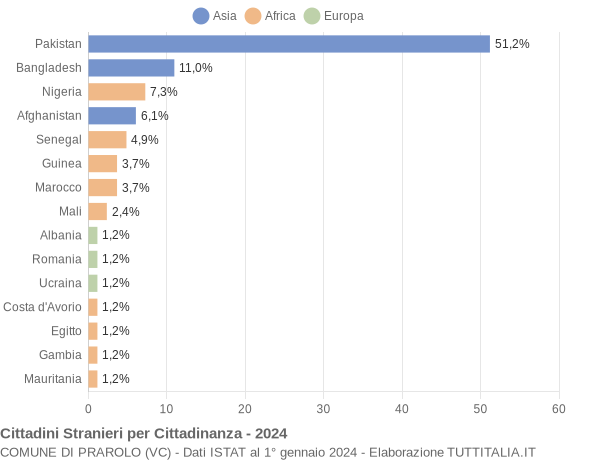 Grafico cittadinanza stranieri - Prarolo 2024