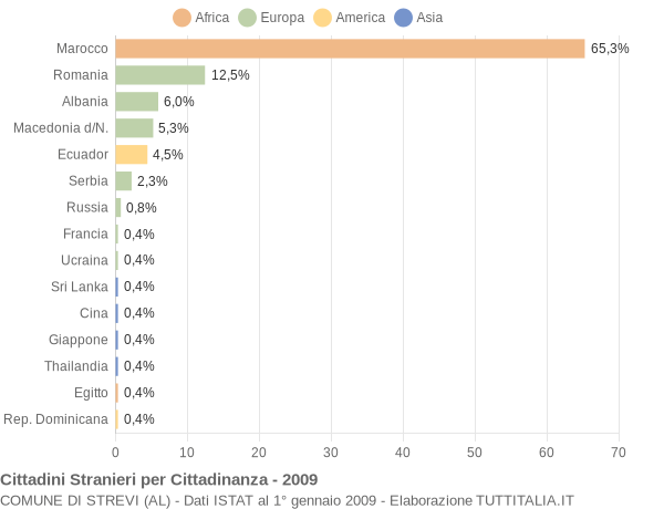 Grafico cittadinanza stranieri - Strevi 2009