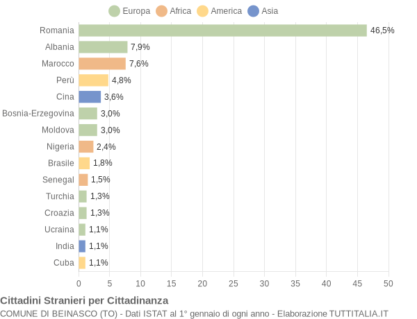 Grafico cittadinanza stranieri - Beinasco 2019