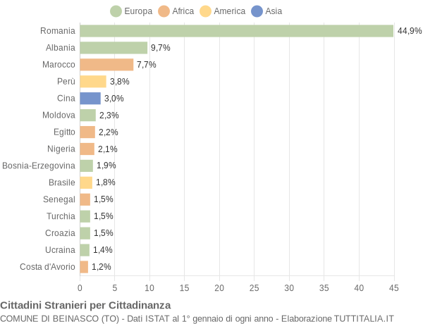 Grafico cittadinanza stranieri - Beinasco 2022