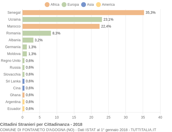 Grafico cittadinanza stranieri - Fontaneto d'Agogna 2018