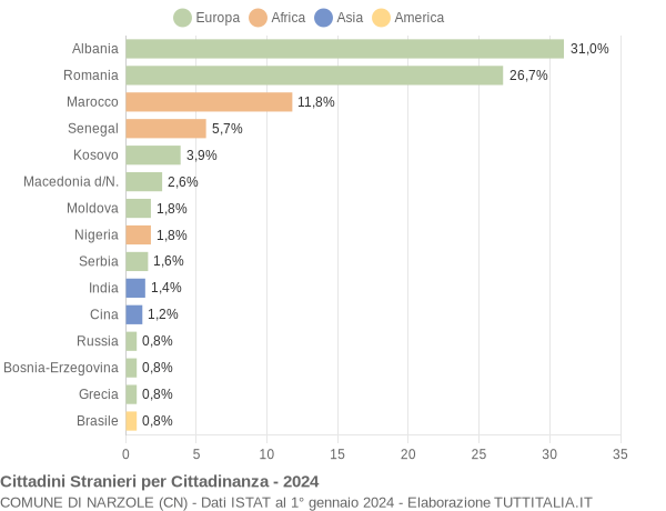 Grafico cittadinanza stranieri - Narzole 2024