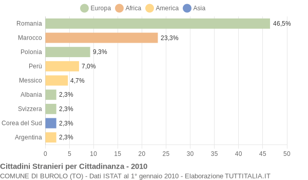 Grafico cittadinanza stranieri - Burolo 2010