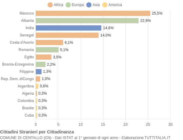 Grafico cittadinanza stranieri - Centallo 2004