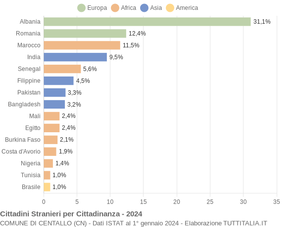 Grafico cittadinanza stranieri - Centallo 2024