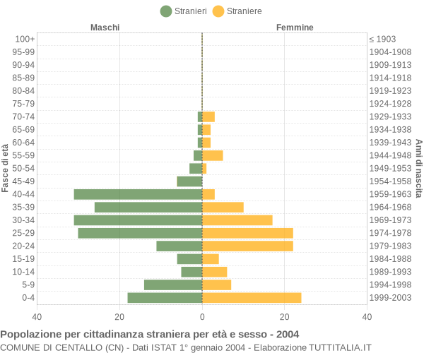 Grafico cittadini stranieri - Centallo 2004