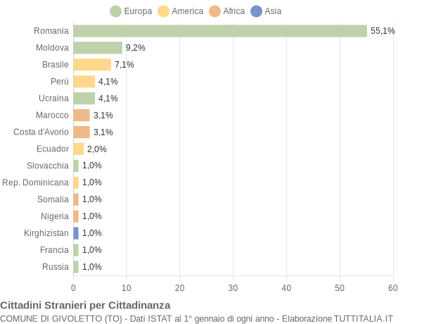 Grafico cittadinanza stranieri - Givoletto 2010