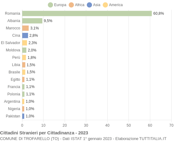 Grafico cittadinanza stranieri - Trofarello 2023